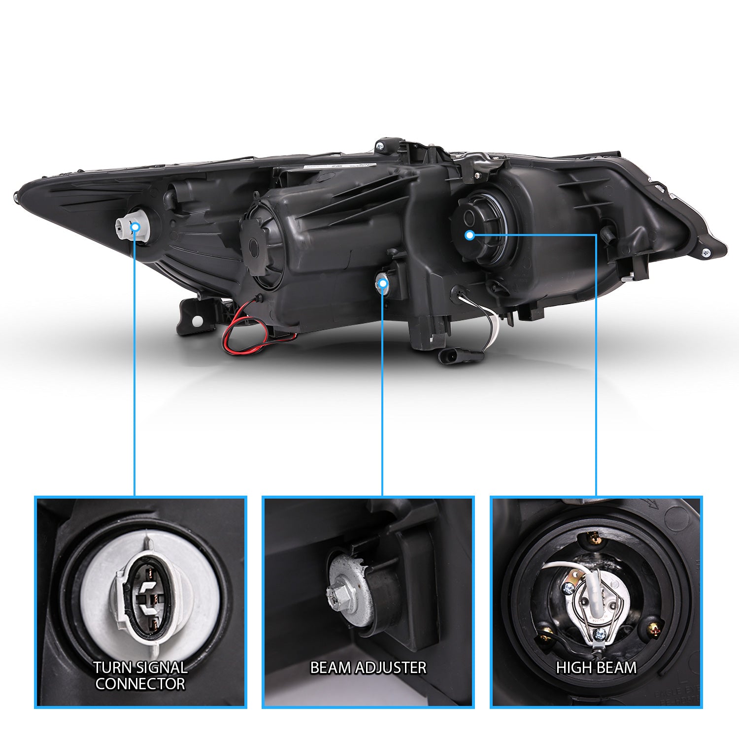 ACURA TSX 09-10 PROJECTOR HEADLIGHTS HALO BLACK CLEAR AMBER (OEM HID COMPATIBLE) (RX HALO)