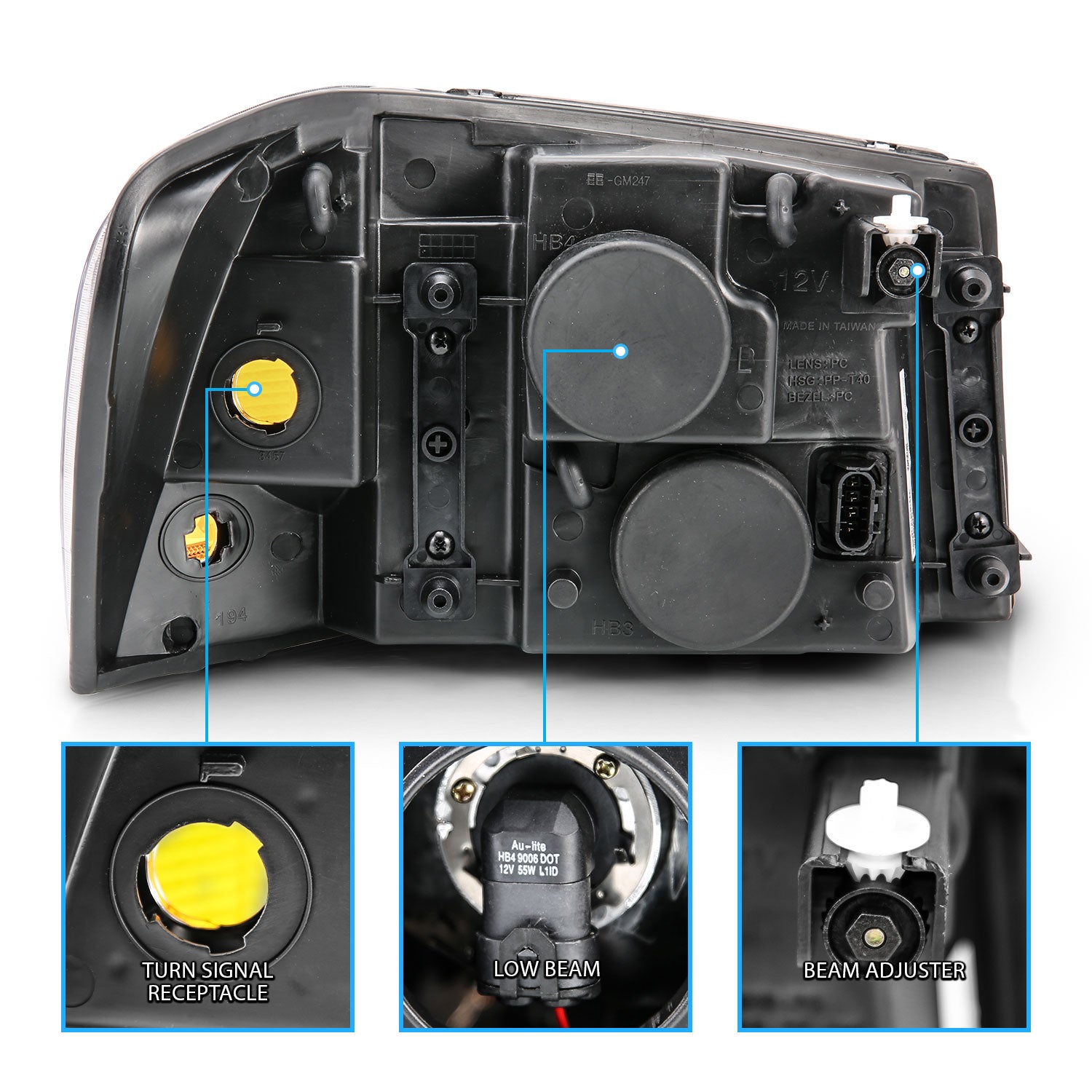 GMC ENVOY 02-09 CRYSTAL HEADLIGHTS BLACK AMBER