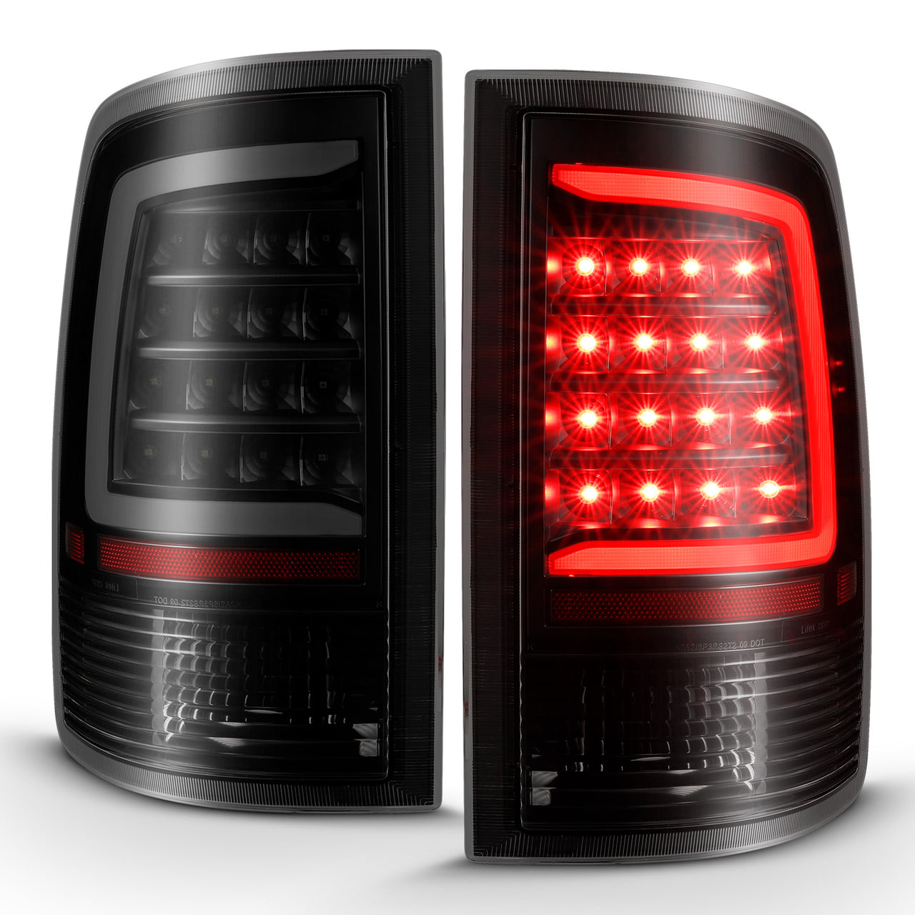 DODGE RAM 1500 09-18/ 2500 3500 10-18 LED TAIL LIGHTS BLACK HOUSING SMOKE LENS W/ C LIGHT BAR (NOT COMPATIBLE W/ ORIGINAL LED VERSION)