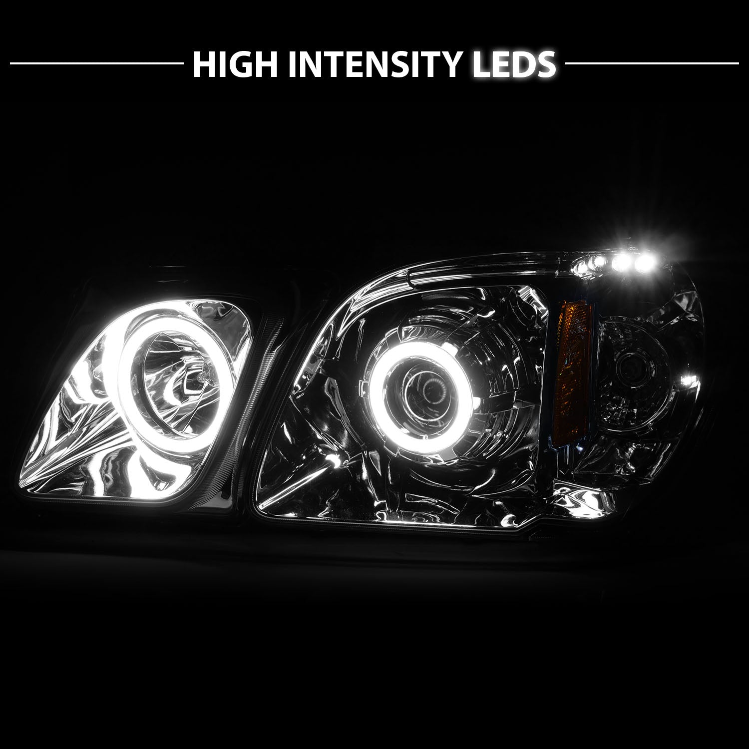 LEXUS LX470 98-07 PROJECTOR HEADLIGHTS HALO CHROME CLEAR AMBER (RX HALO)