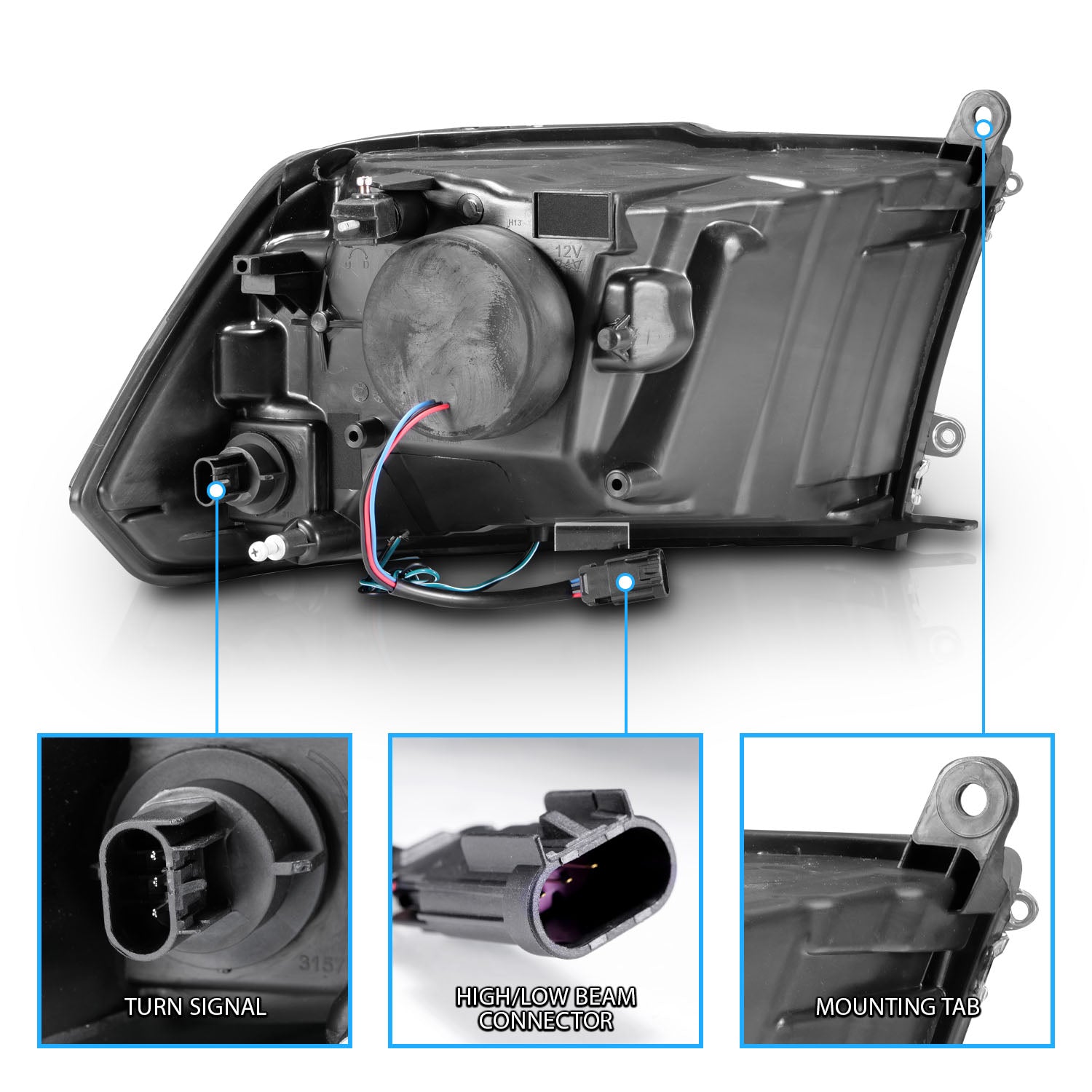 DODGE RAM 1500 09-20(W/O QUAD) / RAM 2500/3500 10-18 FULL LED HEADLIGHTS BLACK AMBER  (LIGHT BAR) (HALOGEN TYPE)