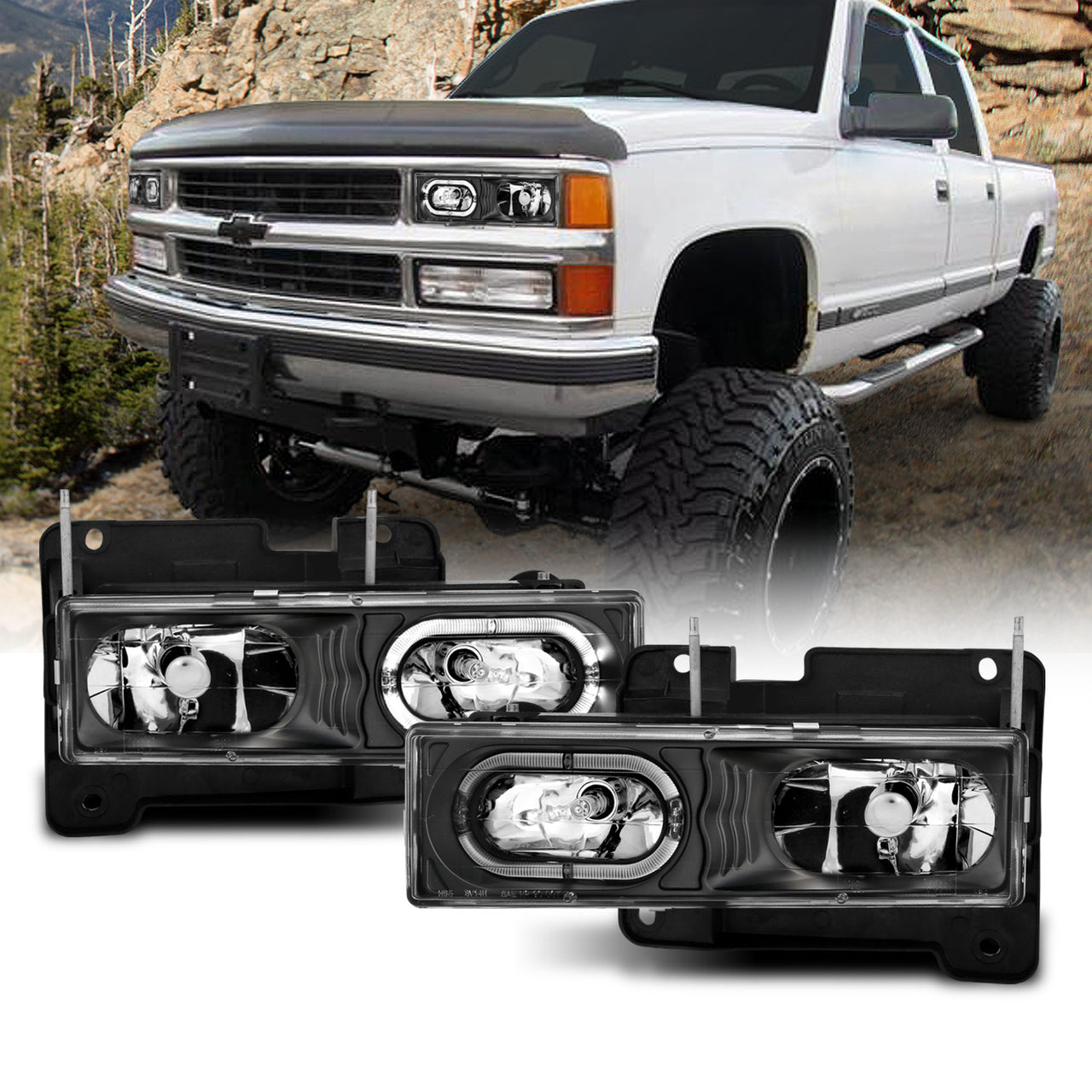CHEVY FULLSIZE 88-98 CRYSTAL HEADLIGHTS BLACK