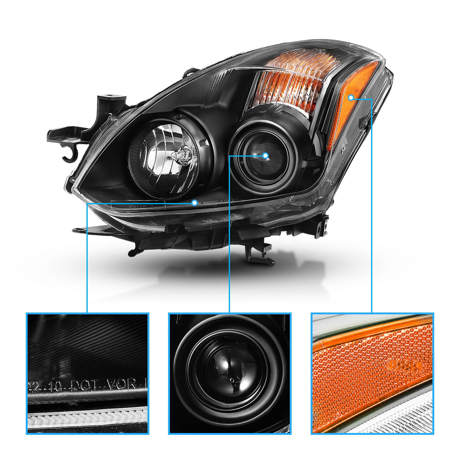 NISSAN ALTIMA 10-13 2DR/COUPE HEADLIGHTS BLACK (HALOGEN TYPE)