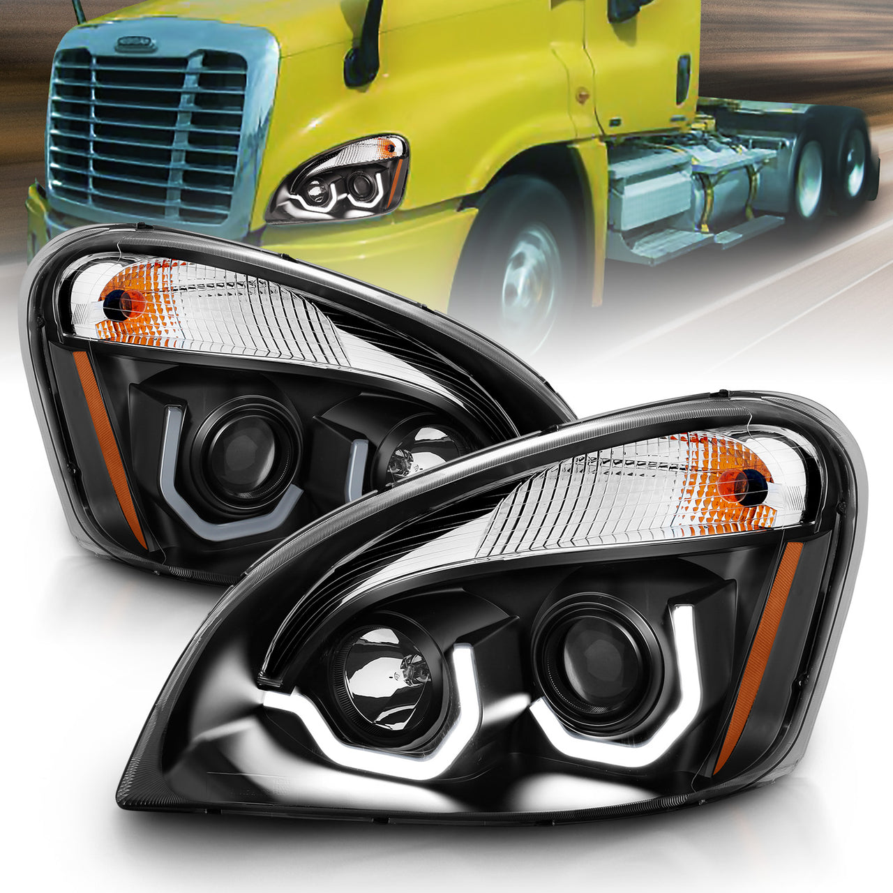 FREIGHTLINER CASCADIA 08-15 PROJECTOR PLANK STYLE H.L BLACK AMBER REFLECTOR