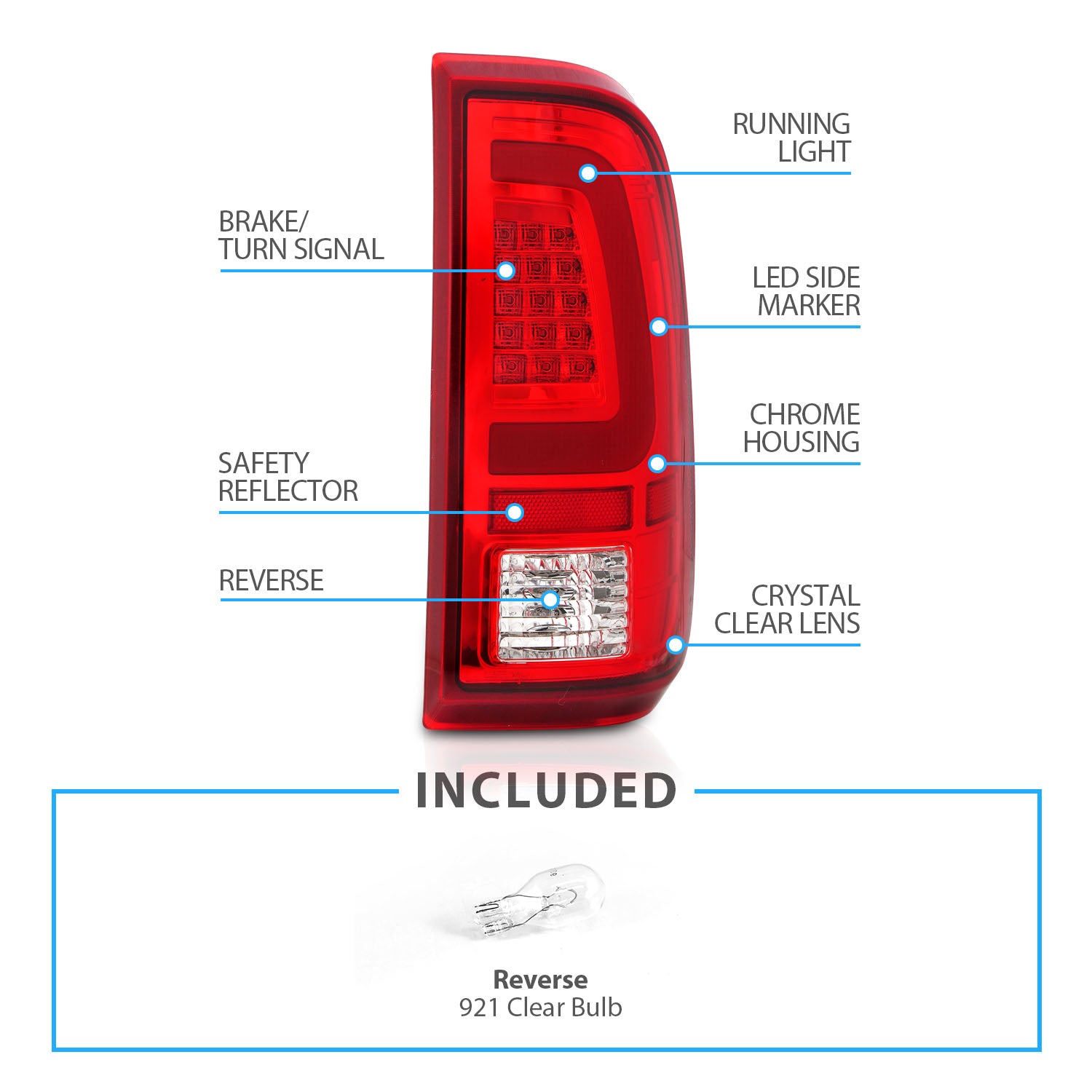FORD F-250/SUPER DUTY 08-16 LED TAIL LIGHTS RED/CLEAR W/ C LIGHTS BAR