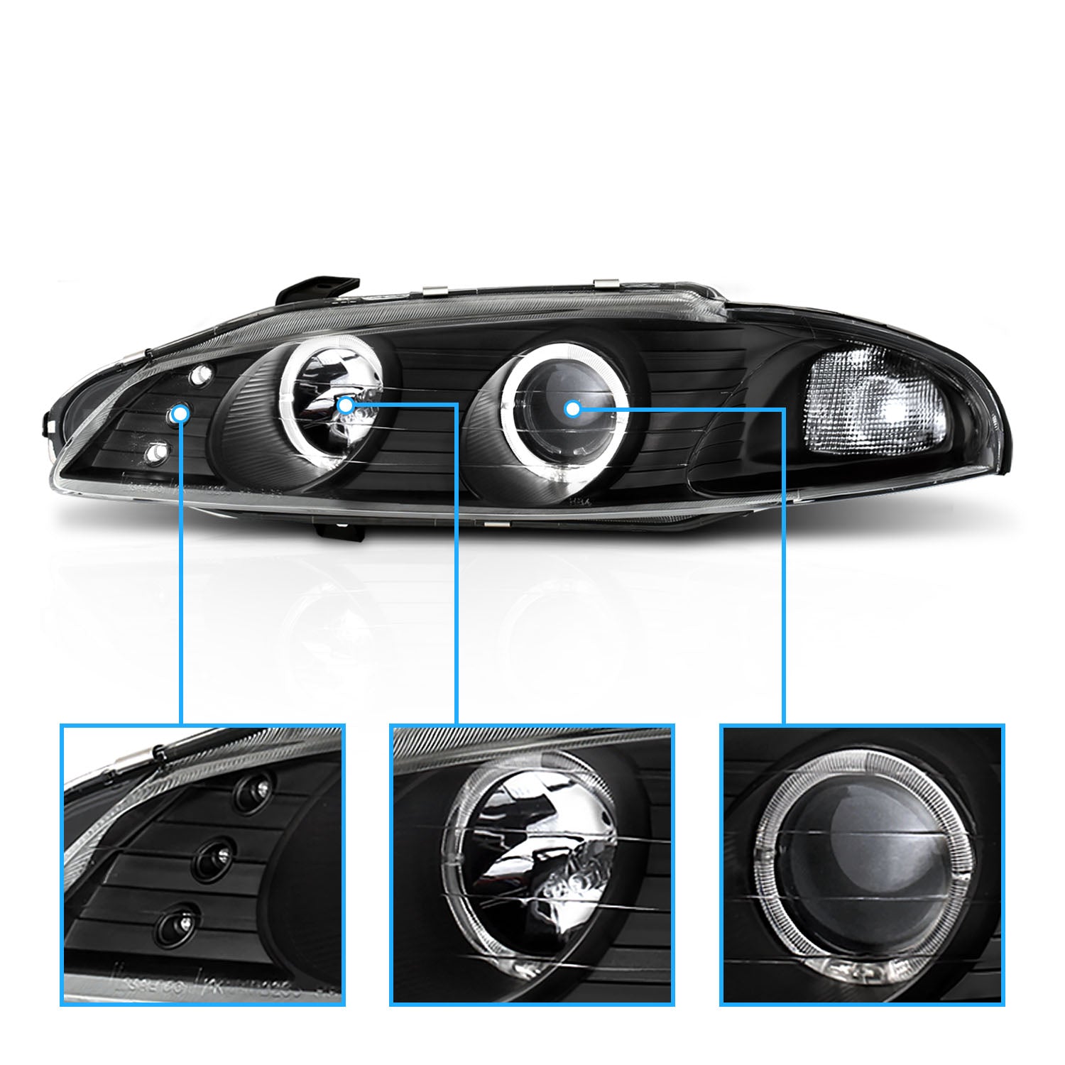 MITSUBISHI ECLIPSE 97-99 PROJECTOR HEADLIGHTS G2 2 HALO BLACK CLEAR