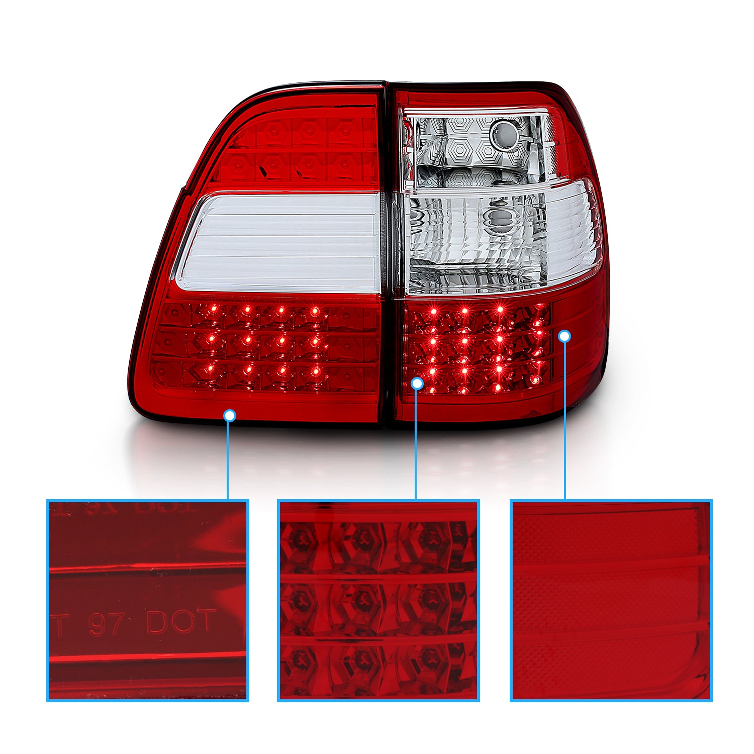 TOYOTA LAND CRUISER FJ100 98-05 LED TAIL LIGHTS G2 RED/CLEAR