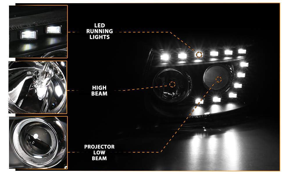HYUNDAI SANTA FE PROJECTOR HEADLIGHTS BLACK AMBER (ONLY FITS MODELS BEFORE 7/11/2007)