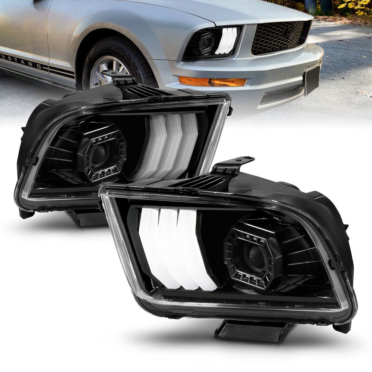 FORD MUSTANG 05-09 PROJECTOR LIGHT BAR STYLE HEADLIGHTS BLACK