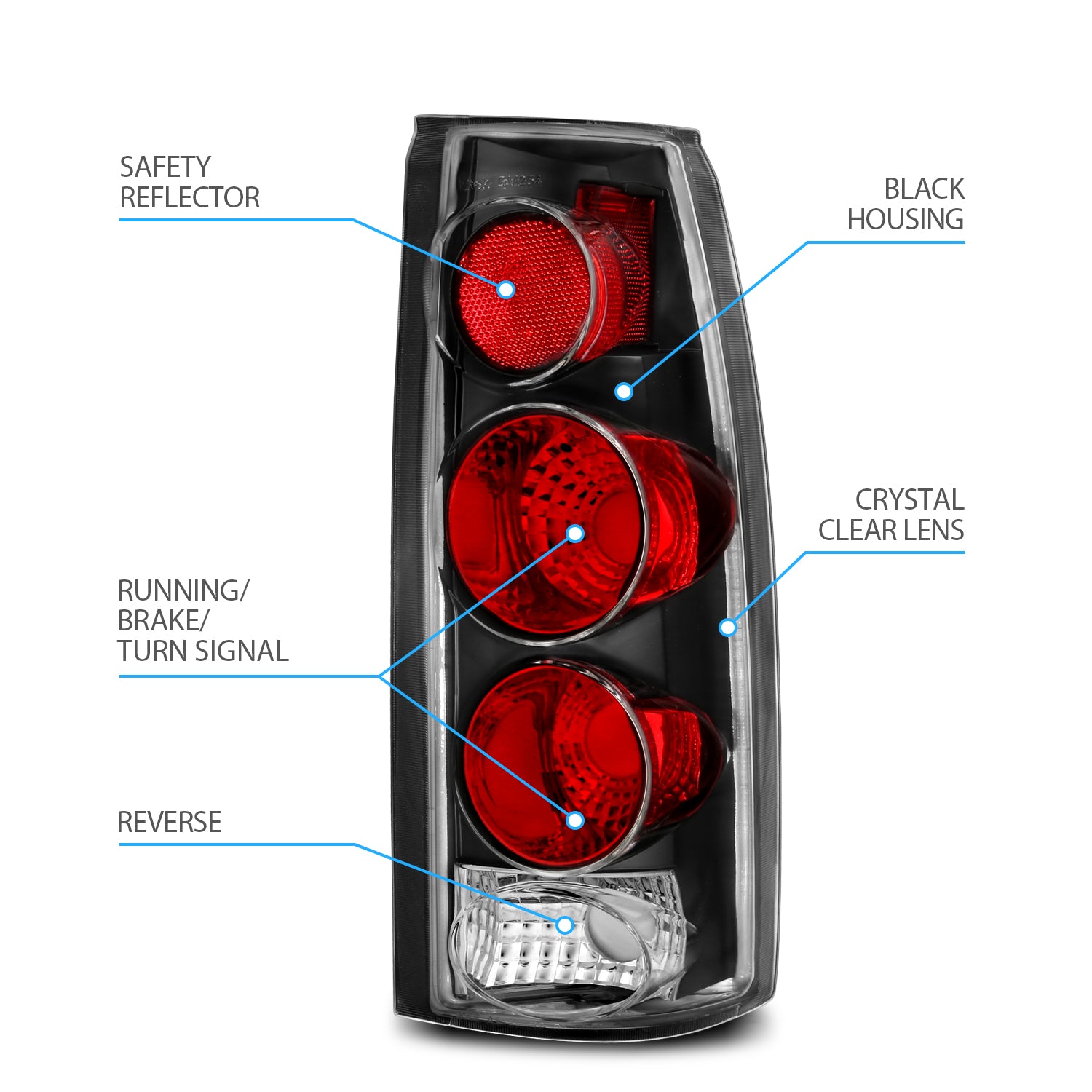 Chevy/GMC C/K 1500/2500/3500 88-99, SUBURBAN/YUKON 92-00, TAHOE 94-00, BLAZER 92-94, CADILLAC ESCALADE 99-00 TAIL LIGHTS 3D STYLE BLACK