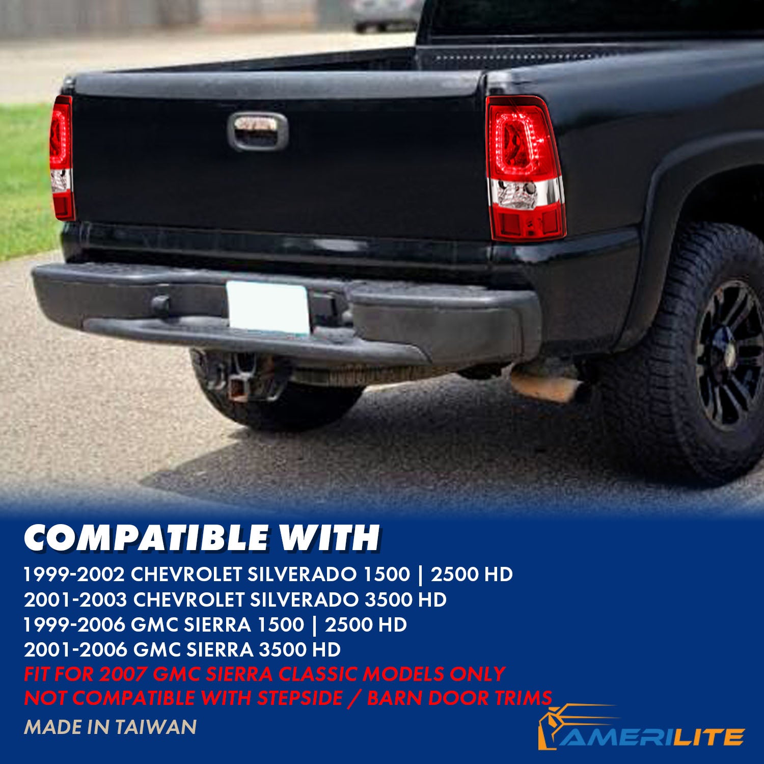 GMC SIERRA 99-07/CHEVY SILVERADO 99-03 (1500/2500 SERIES 99-02 & 3500 SERIES 2003) LED TAIL LIGHTS RED COLOR LIGHT BAR RED LENS (3 HOLE)