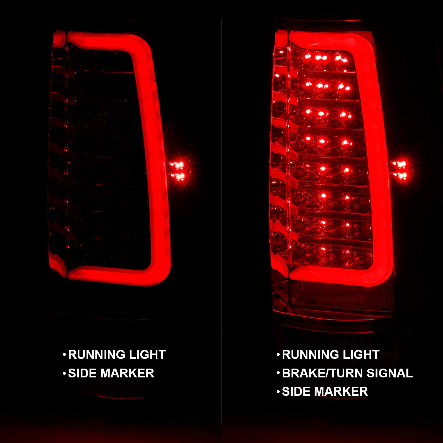 CHEVY TAHOE/SUBURBAN 07-14 LED TAIL LIGHTS RED/CLEAR W/ C LIGHT BAR
