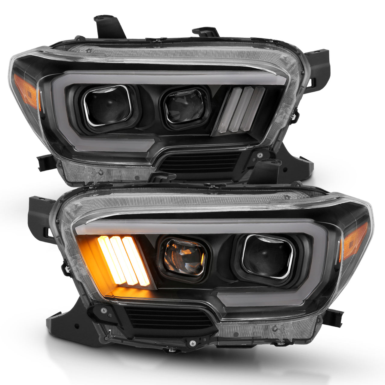 TOYOTA TACOMA 16-23 PROJECTOR LIGHT BAR STYLE HEADLIGHTS BLACK AMBER