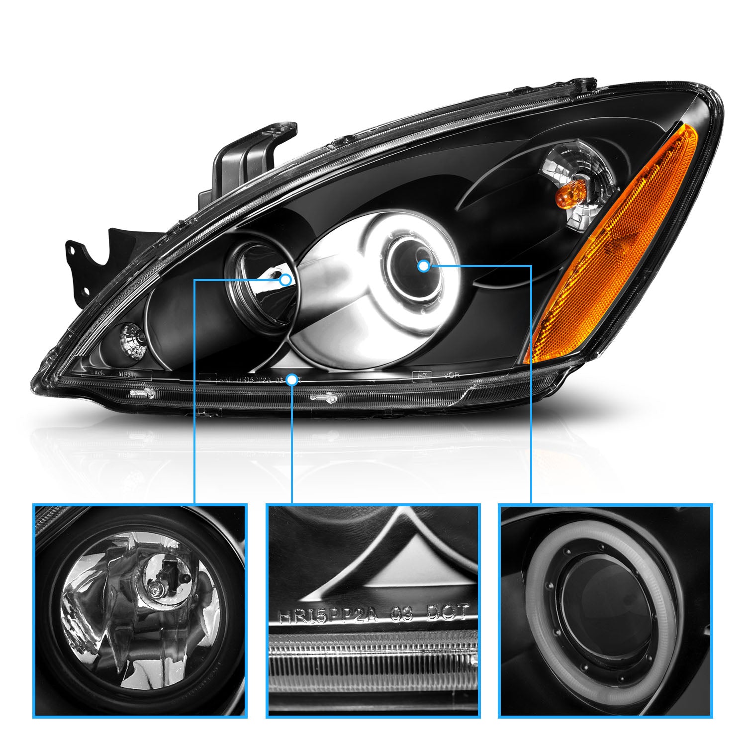 MITSUBISHI LANCER 04-06 PROJECTOR HEADLIGHTS HALO BLACK CLEAR AMBER (RX HALO)