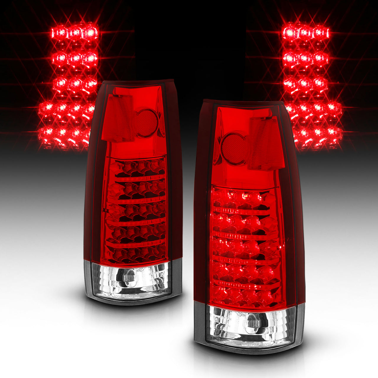 CHEVY /GMC C/K 1500/2500/3500 88-99, SUBURBAN/YUKON 92-00, TAHOE 94-00, BLAZER 92-94, CADILLAC ESCALADE 99-00 LED TAIL LIGHTS CHROME HOUSING RED/CLEAR LENS