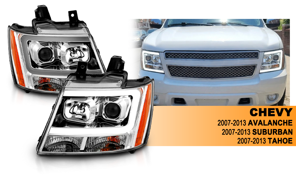 CHEVY TAHOE/SUBURBAN/AVALANCHE 07 PROJECTOR HEADLIGHTS G2 CHROME CLEAR AMBER