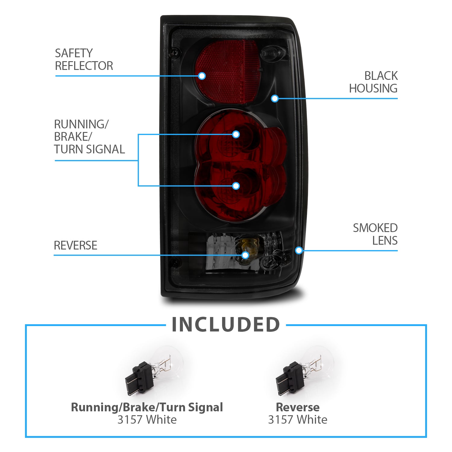 TOYOTA PICKUP 89-95 TAIL LIGHTS G2 DARK SMOKE