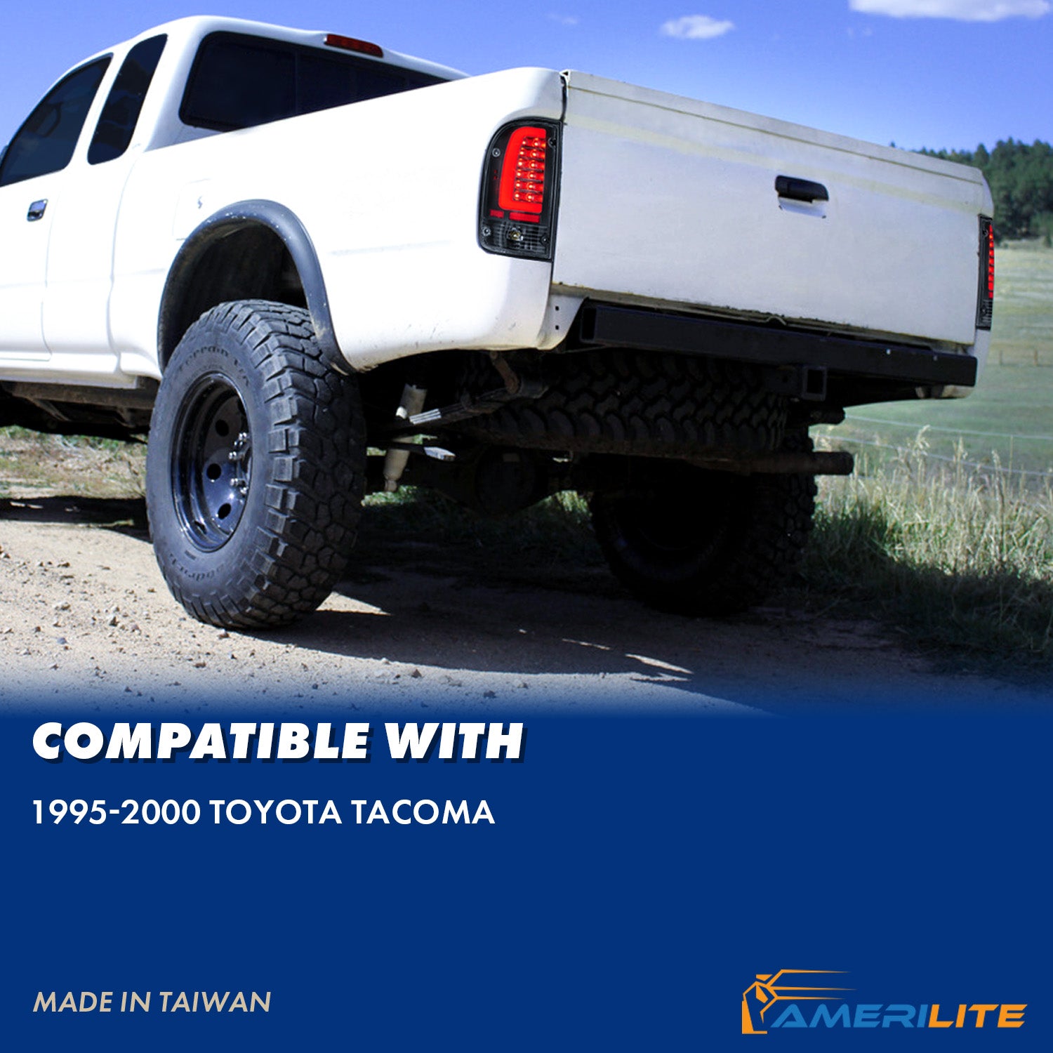 TOYOTA TACOMA 95-00 LED TAIL LIGHTS BLACK HOUSING CLEAR LENS W/ C LIGHT BAR