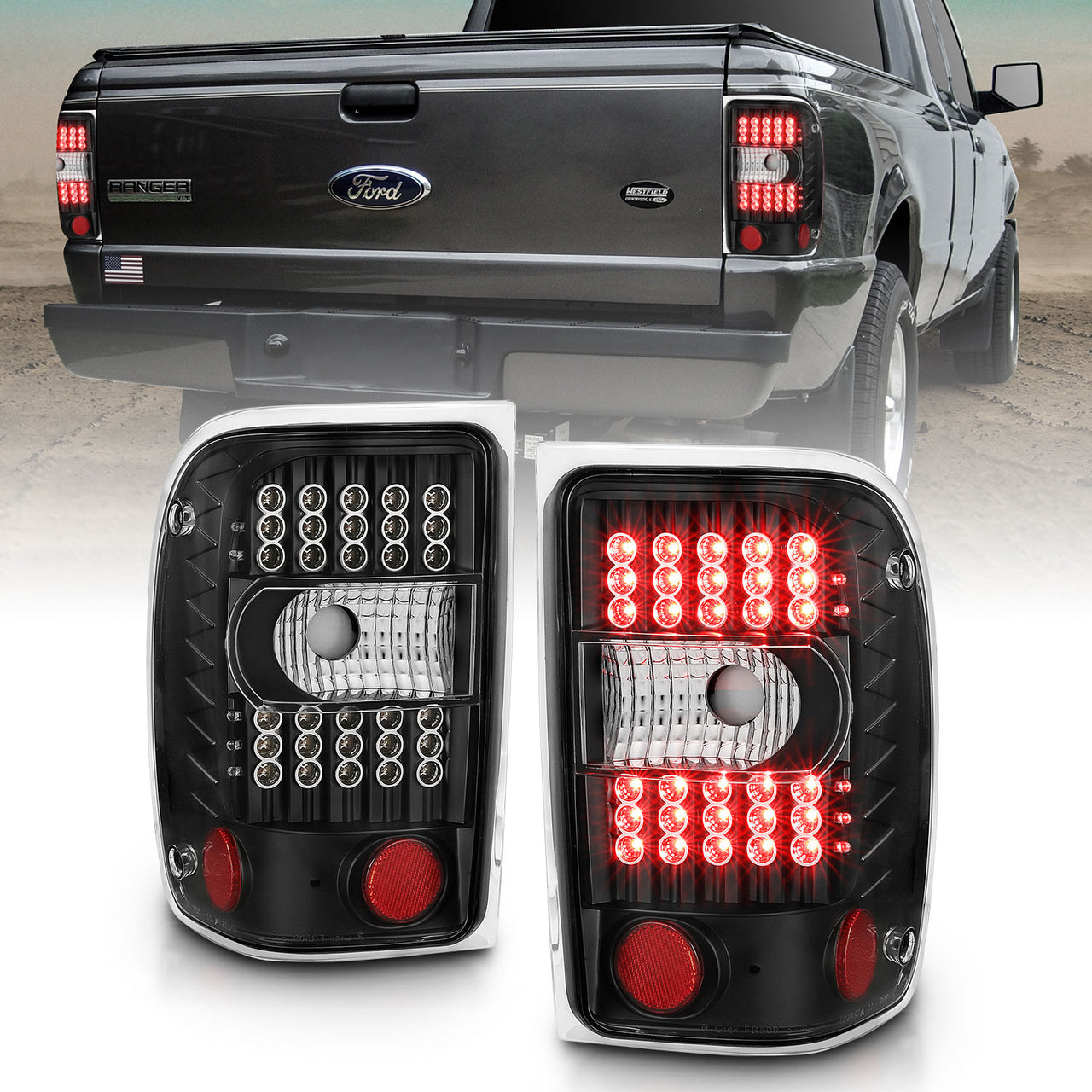 FORD RANGER 01-05 LED TAIL LIGHTS G2 BLACK