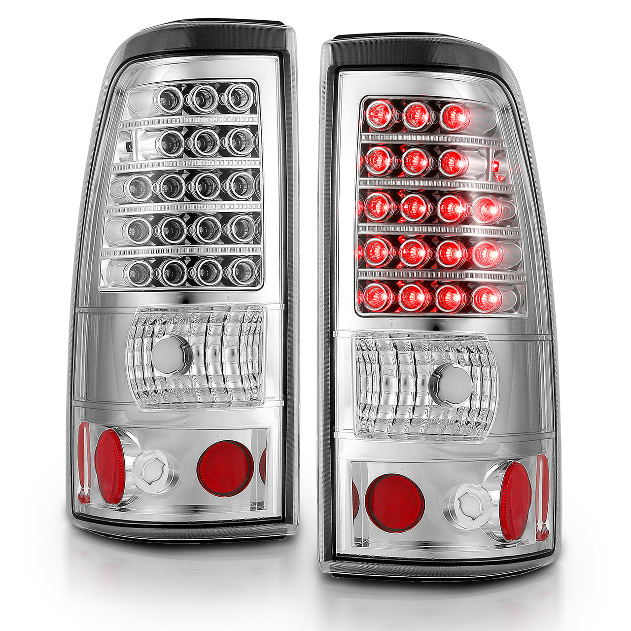 CHEVY SILVERADO 03-07 (1500/2500 SERIES 2003 & 1500/2500/3500 SRW SERIES 04-07) LED TAIL LIGHTS CHROME (4 HOLE)