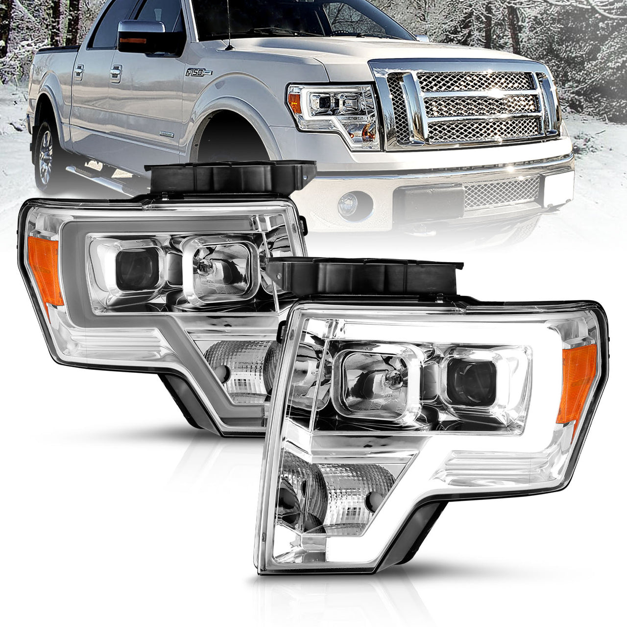 FORD F-150 09-13 PROJECTOR LIGHT BAR STYLE HEADLIGHTS CHROME AMBER