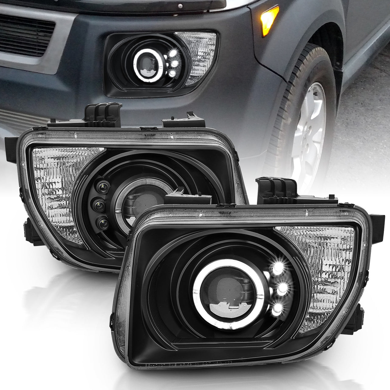 HONDA ELEMENT 03-06 PROJECTOR HEADLIGHTS HALO BLACK CLEAR