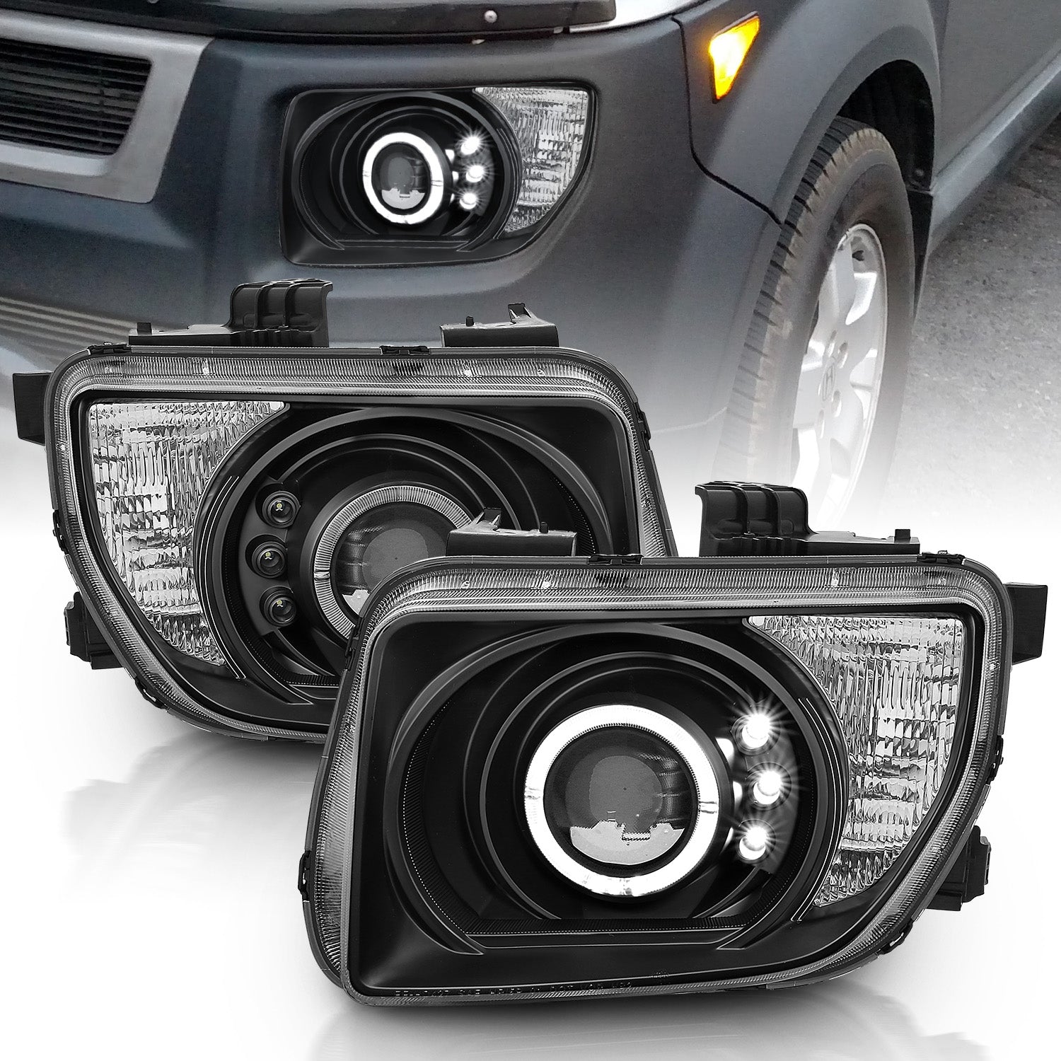 HONDA ELEMENT 03-06 PROJECTOR HEADLIGHTS HALO BLACK CLEAR