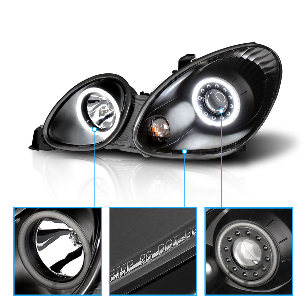 LEXUS GS 300/400 98-05 PROJECTOR HEADLIGHTS HALO BLACK CLEAR (RX HALO)
