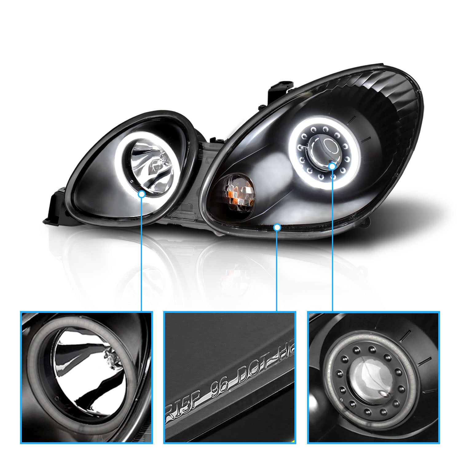 LEXUS GS 300/400 98-05 PROJECTOR HEADLIGHTS HALO BLACK CLEAR (RX HALO)