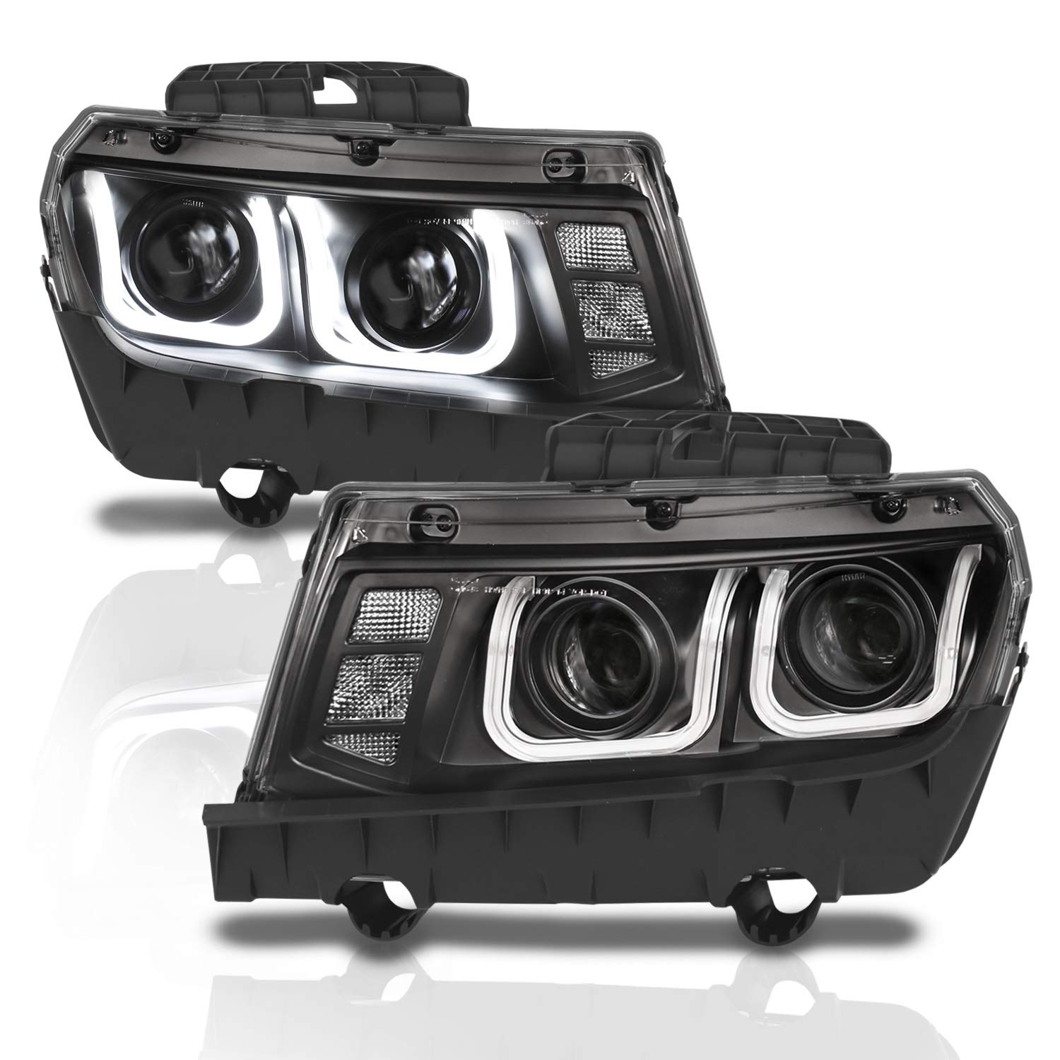 CHEVY CAMARO 14-15 PROJECTOR HEADLIGHTS U-BAR STYLE BLACK CLEAR