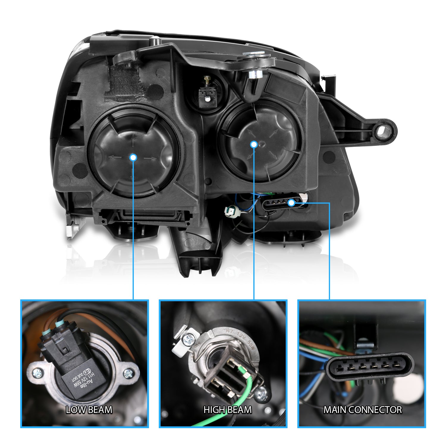 GMC ACADIA 07-12 PROJECTOR HEADLIGHTS CHROME AMBER (OE REPLACEMENT)