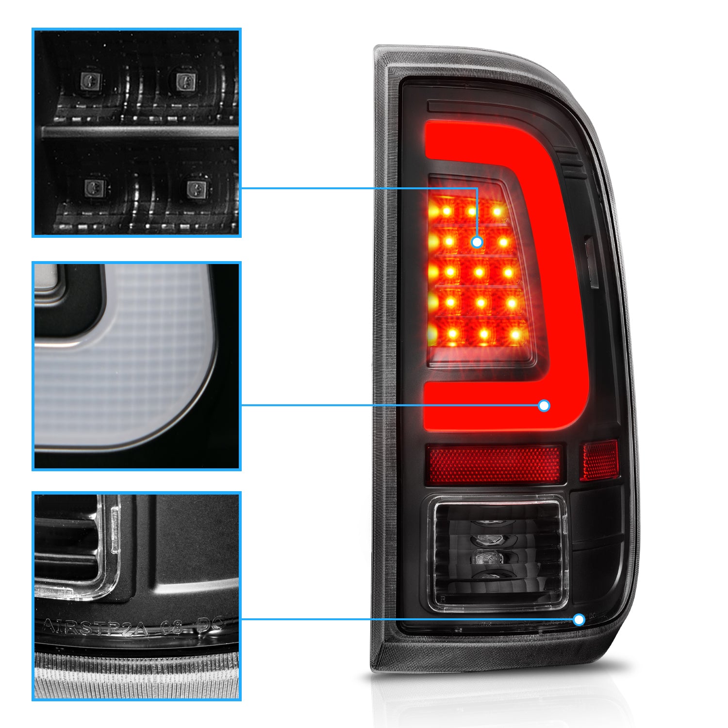 FORD F-250/SUPER DUTY 08-16 LED TAIL LIGHTS BLACK HOUSING CLEAR LENS W/ C LIGHTS BAR