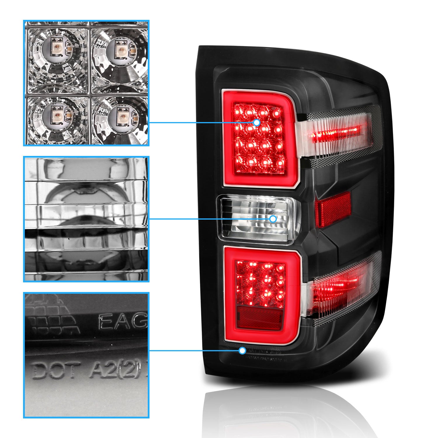 CHEVY SILVERADO 14-17 LED TAIL LIGHTS G4 BLACK HOUSING CLEAR LENS