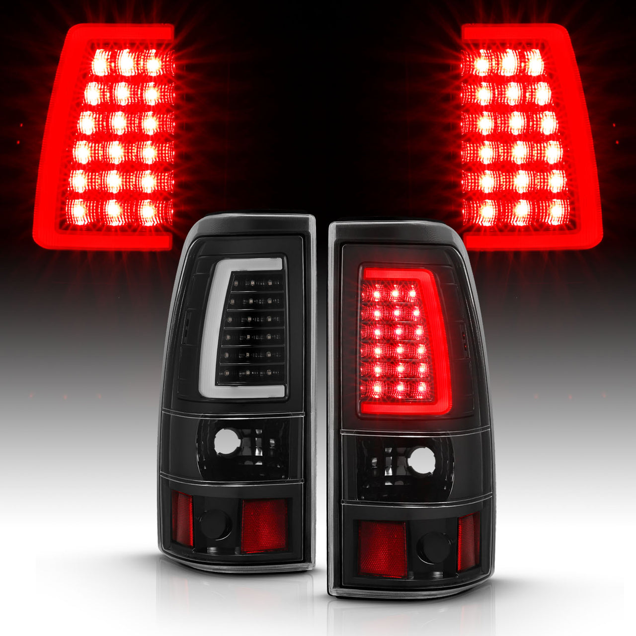 CHEVY SILVERADO 03-07 (1500/2500 SERIES 2003 & 1500/2500/3500 SRW SERIES LED TAIL LIGHTS BLACK HOUSING CLEAR LENS W/ C LIGHT BAR (3 HOLE)