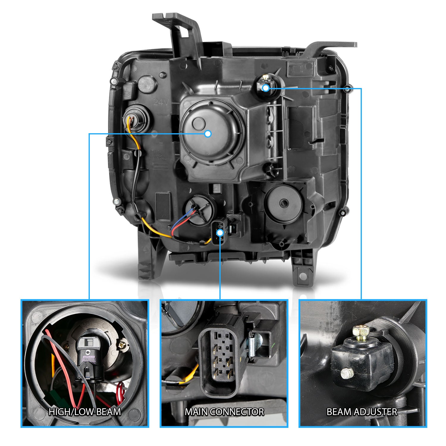 GMC SIERRA 1500嚙?4-15/2500HD/3500HD 15-19 PROJECTOR HEADLIGHTS BLACK G4 (SIMPLE DESIGN)嚙?HALOGEN TYPE MODEL W/O FACTORY DRL)