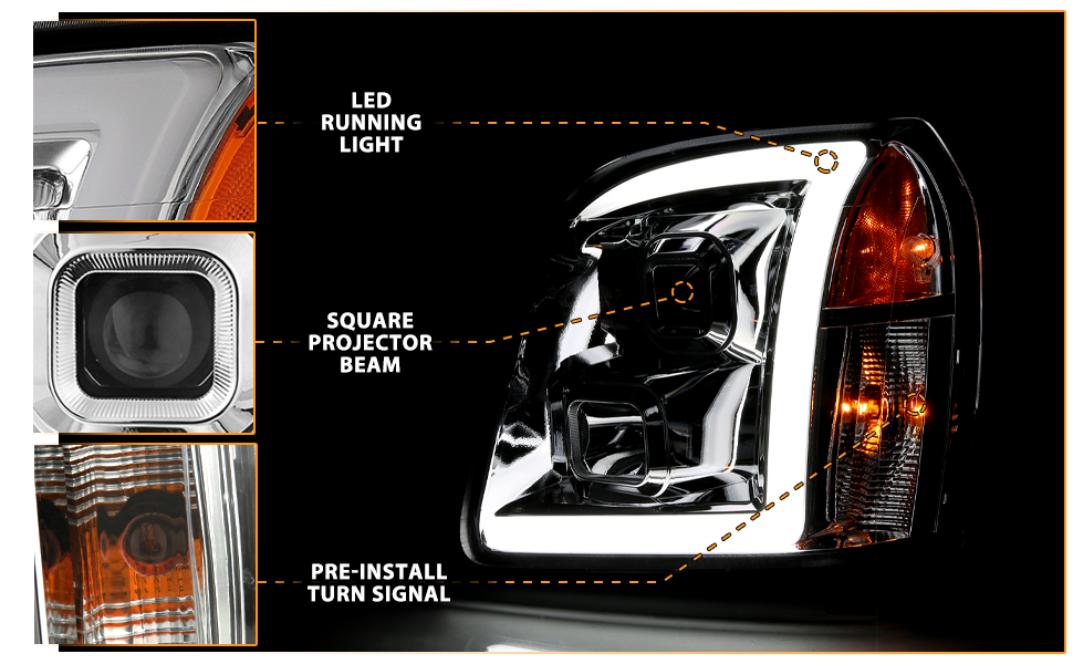 GMC YUKON/YUKON XL/DENALI/XL DENAL 07-10 PRO HEADLIGHTS LIGHT BAR STYLE BLACK AMBER