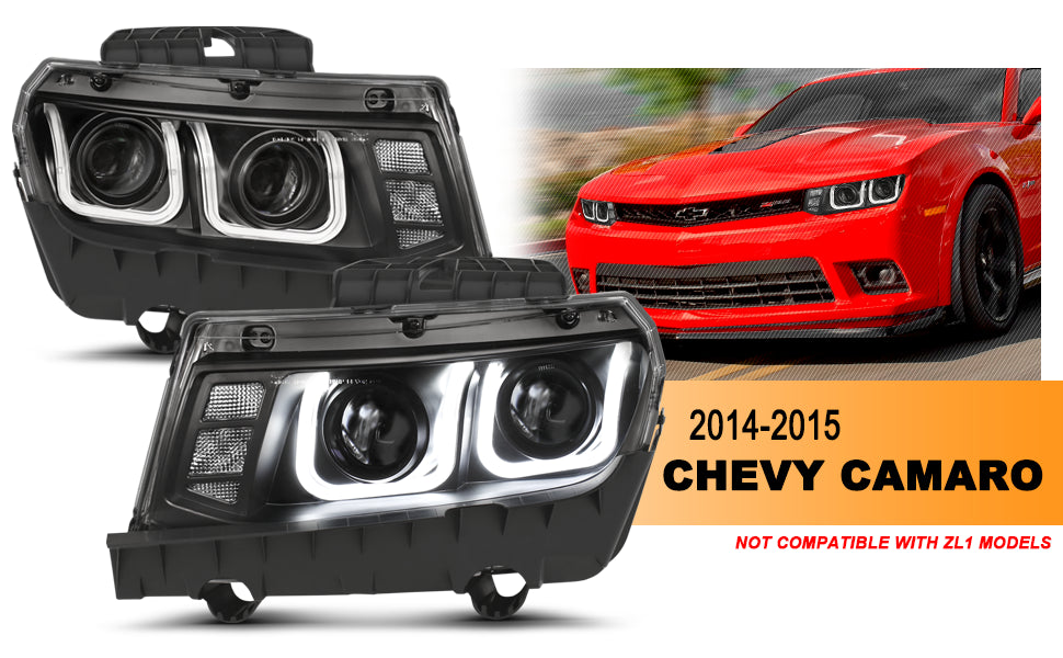 CHEVY CAMARO 14-15 PROJECTOR HEADLIGHTS U-BAR STYLE BLACK CLEAR