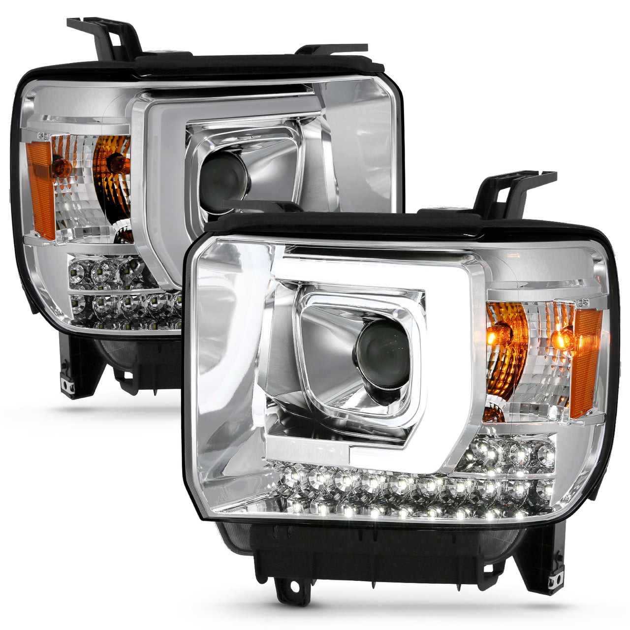 GMC SIERRA 1500嚙?4-15/2500HD/3500HD 15-19 PROJECTOR嚙?LIGHT BAR STYLE HEADLIGHTS CHROME W/ DRL嚙?HALOGEN TYPE MODEL W/O FACTORY DRL)