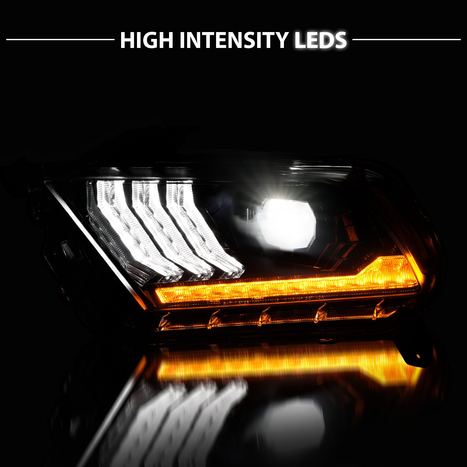 AmeriLite for 2010-2014 Ford Mustang [Full LED] Sequential Tube Projector Black Replacement Headlights Pair - Passenger and Driver Side