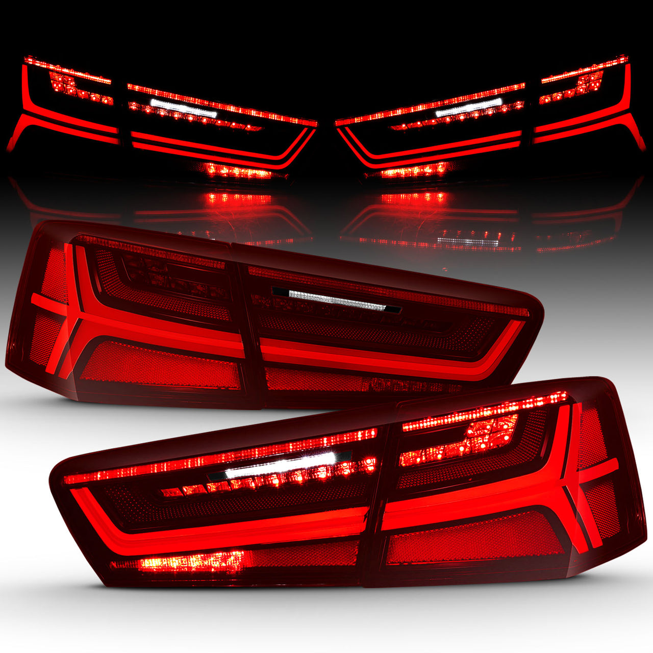 AUDI A6/S6 12-15  LED TAIL LIGHTS BLACK HOUSING RED/CLEAR LENS 4 PCS (SEQUENTIAL SIGNAL)