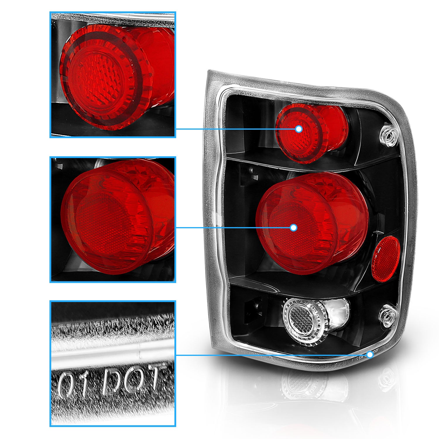 FORD RANGER 98-01 TAIL LIGHTS G2 BLACK