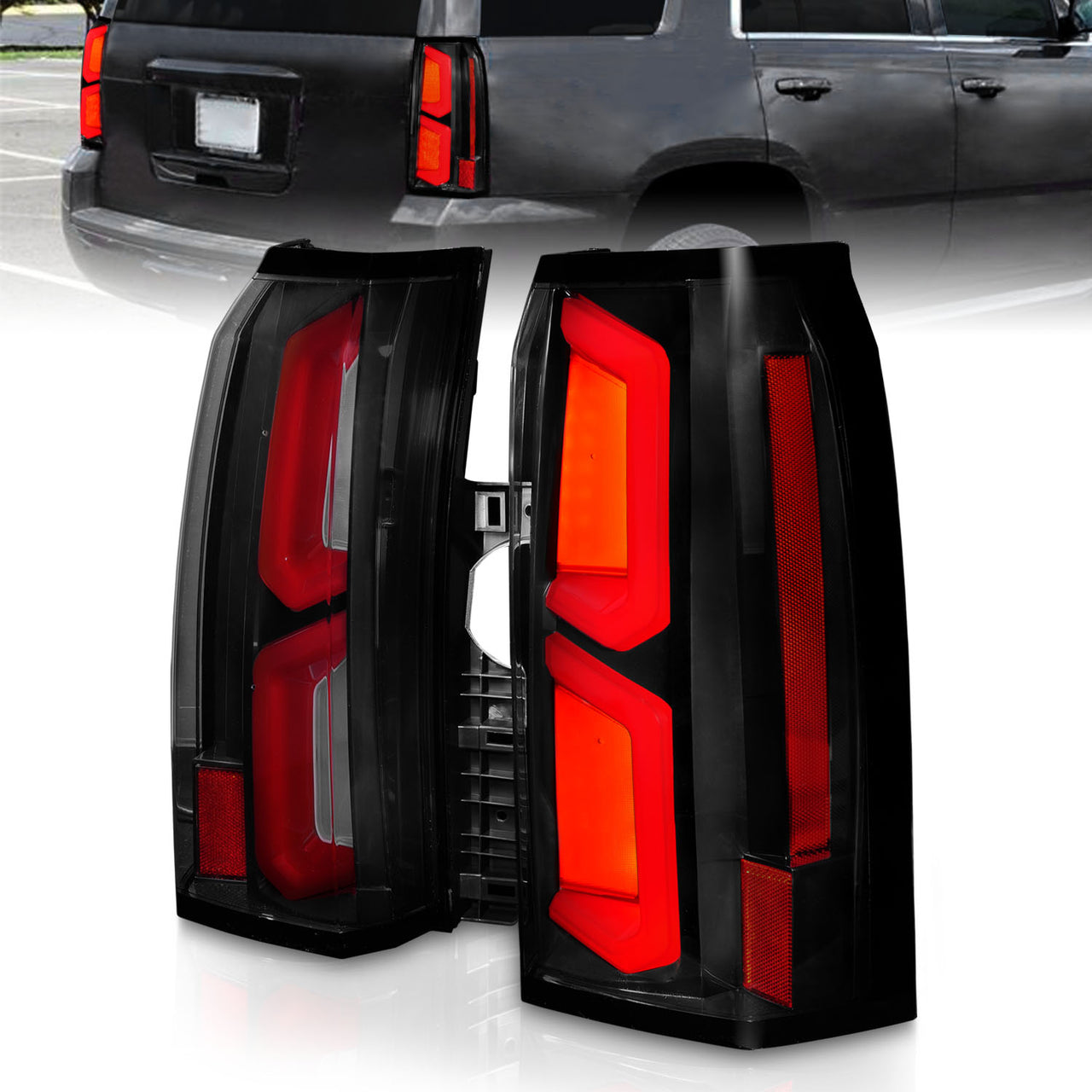 CHEVY TAHOE/SUBURBAN 15-20 LED TAIL LIGHTS BLACK HOUSING SMOKE LENS W/ C-LIGHT BAR
