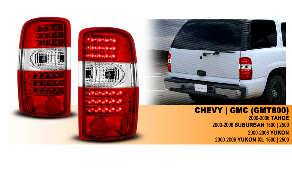 CHEVY TAHOE/SUBURBAN/GMC DENALI 00-06 LED TAIL LIGHTS G2 RED/CLEAR
