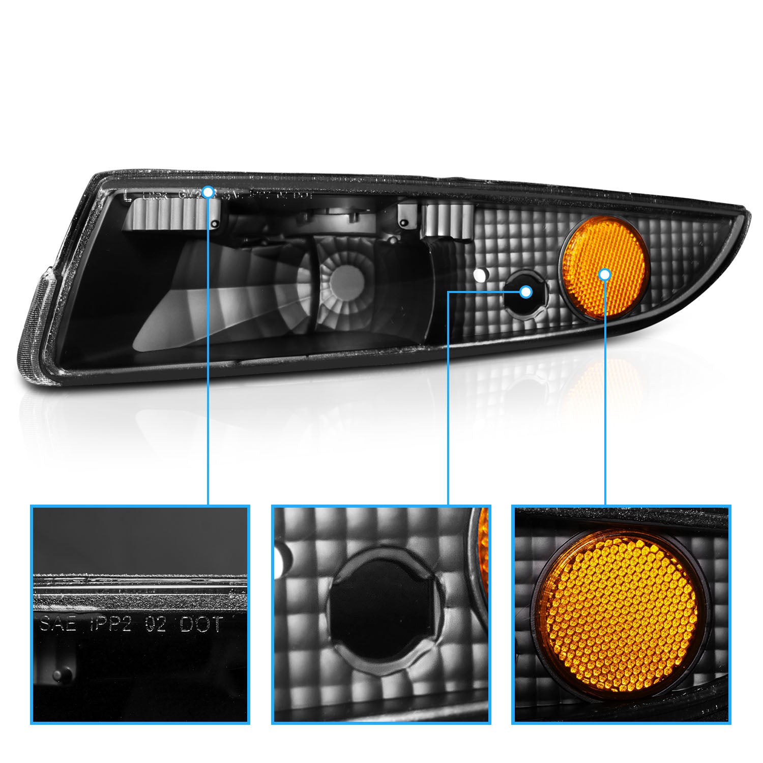 CHEVY CAMARO 93-02 BUMPER LIGHTS (PARKING/SIGNAL/MARKER LIGHTS) EURO BLACK AMBER