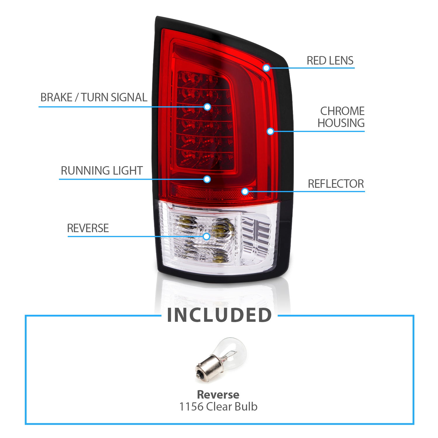 DODGE RAM 1500 02-05 / 2500/3500 02-06 LED TAIL LIGHTS RED/CLEAR LENS W/ C LIGHT BAR