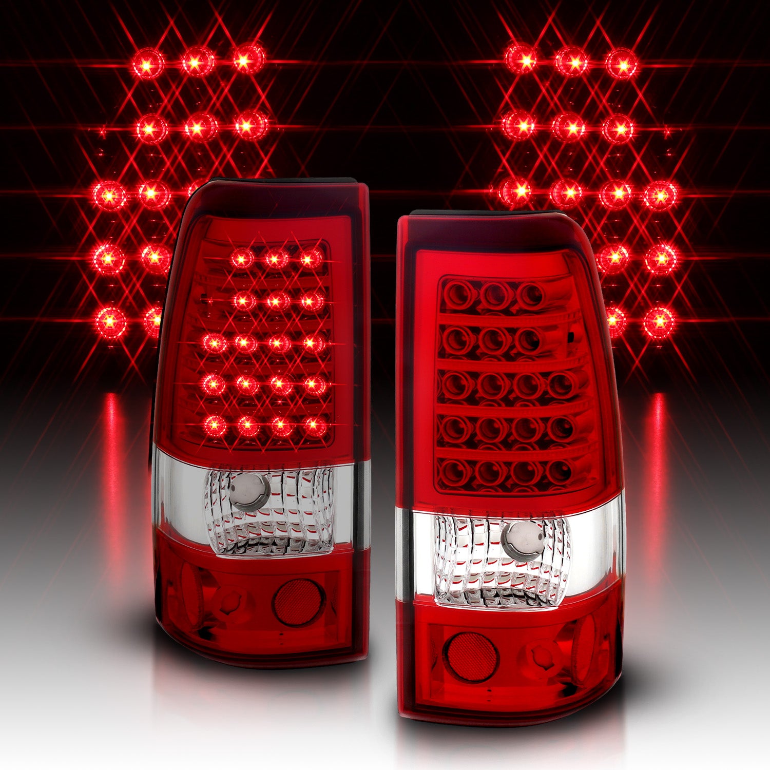 CHEVY SILVERADO 03-07 (1500/2500 SERIES 2003 & 1500/2500/3500 SRW SERIES 04-07) LED TAIL LIGHTS RED/CLEAR (4 HOLE)