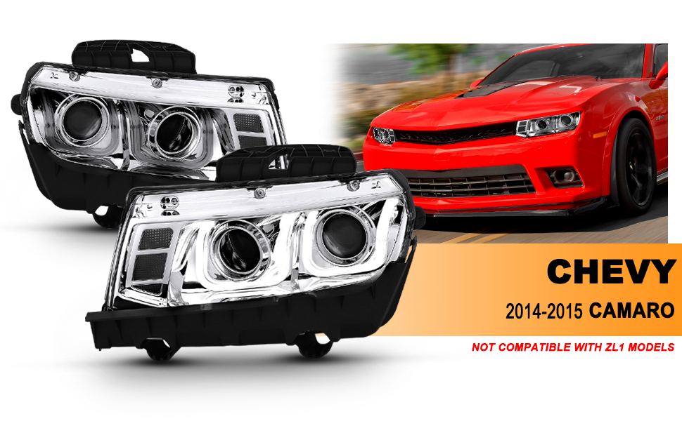 CHEVY CAMARO 14-15 PROJECTOR HEADLIGHTS U-BAR STYLE CHROME CLEAR
