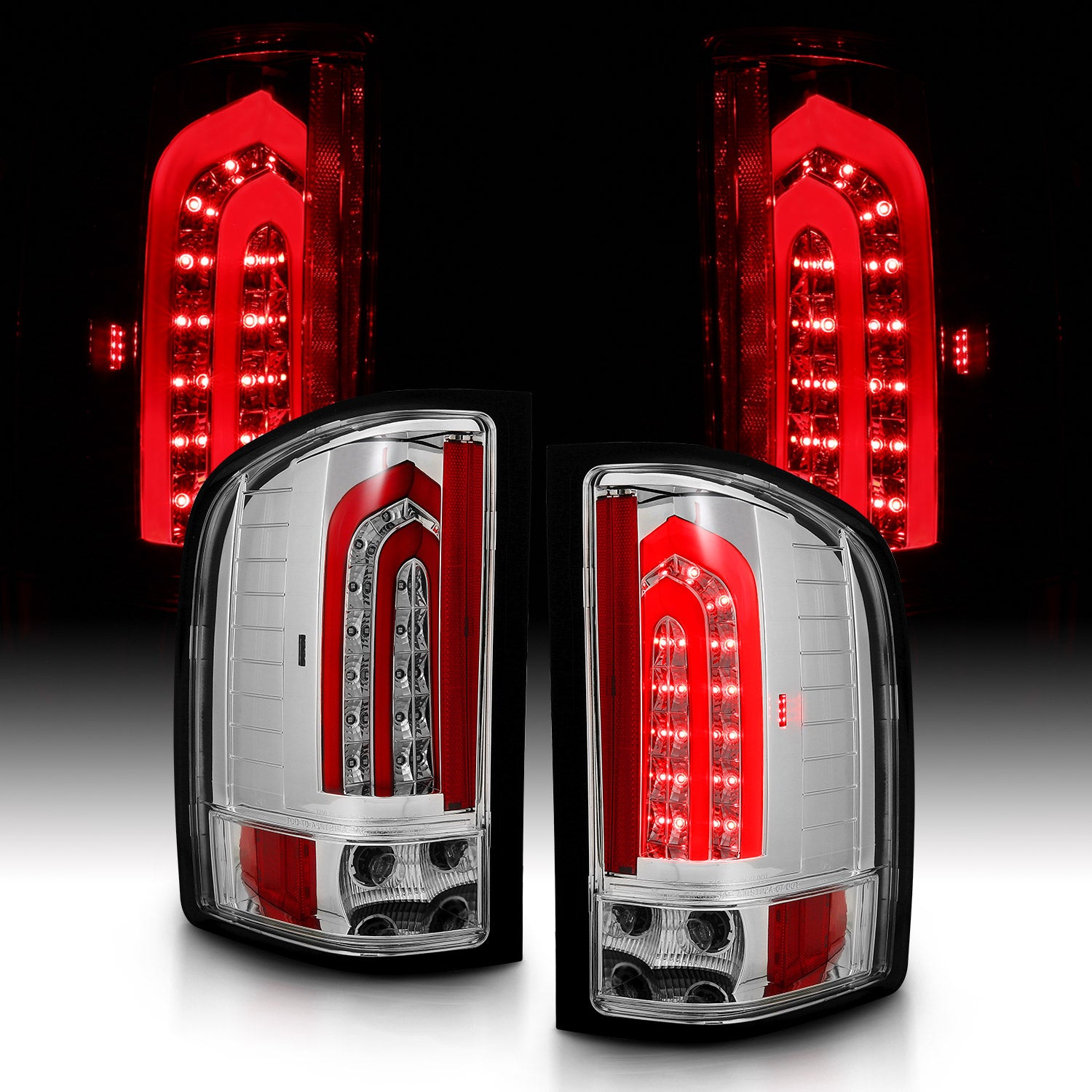 CHEVY SILVERADO 1500/2500/3500 07-10/HYBRID 09/GMC SIERRA 07-09 LED TAIL LIGHTS G4  ALL CHROME (W/ RED LIGHT BAR)