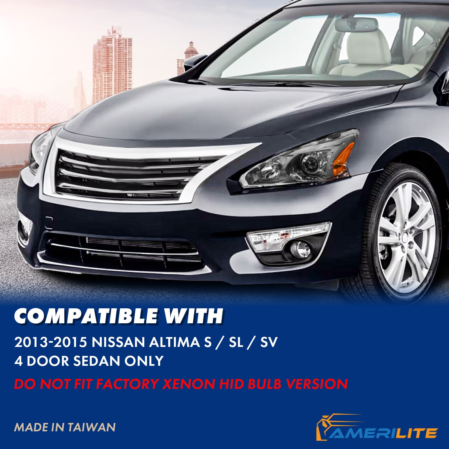 NISSAN ALTIMA 13-15 HEADLIGHTS 4D GUN-METAL HOUSING AMBER