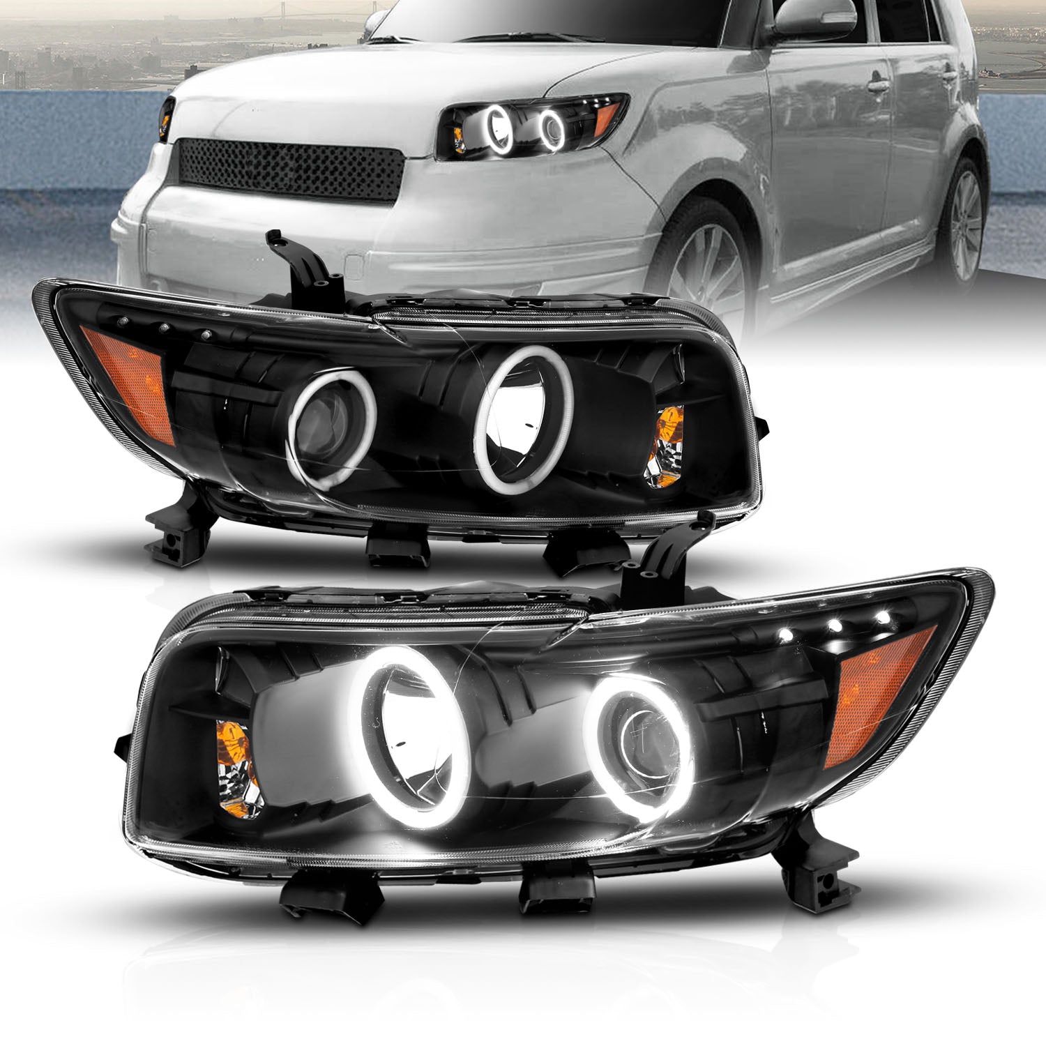 SCION XB 08-10 PROJECTOR HEADLIGHTS HALO W/O CCFL BAR BLACK AMBER (RX HALO)